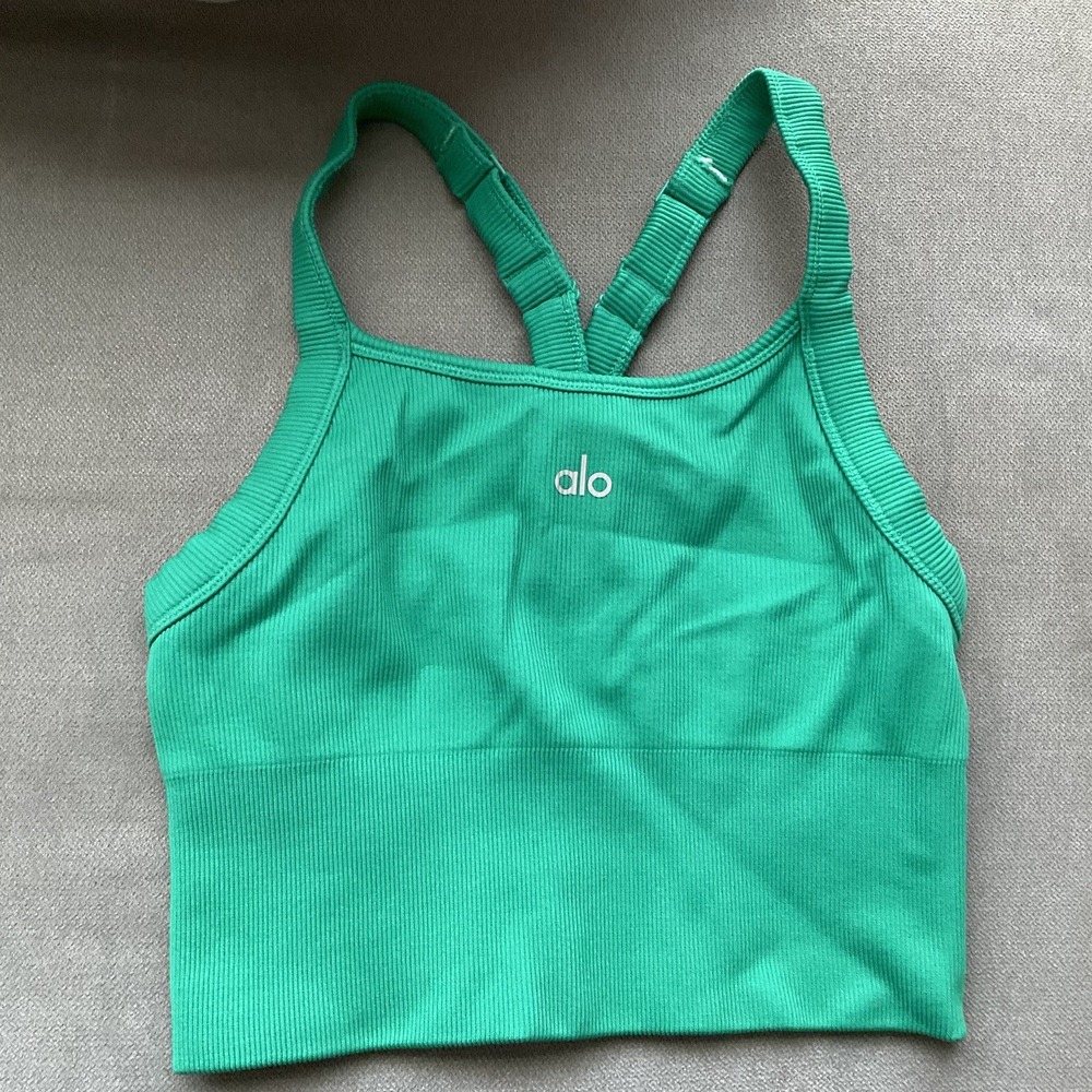 Alo Yoga Seamless Ribbed Favorite Bra Tank Spruce Green XXS - Picture 6 of 9
